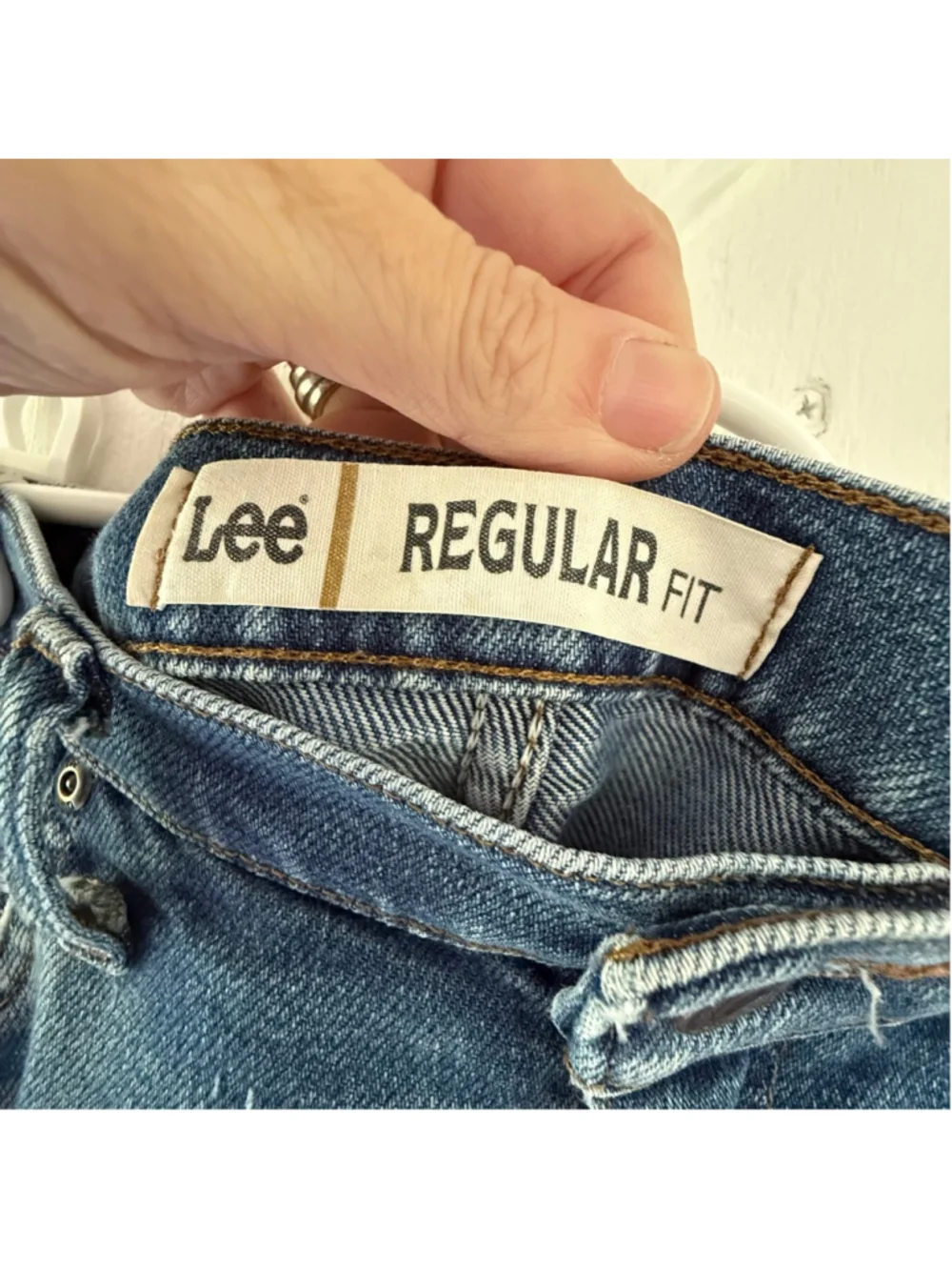 Vintage Lee Regular Fit Straight Leg Jeans 34x30 Distressed Blue Denim